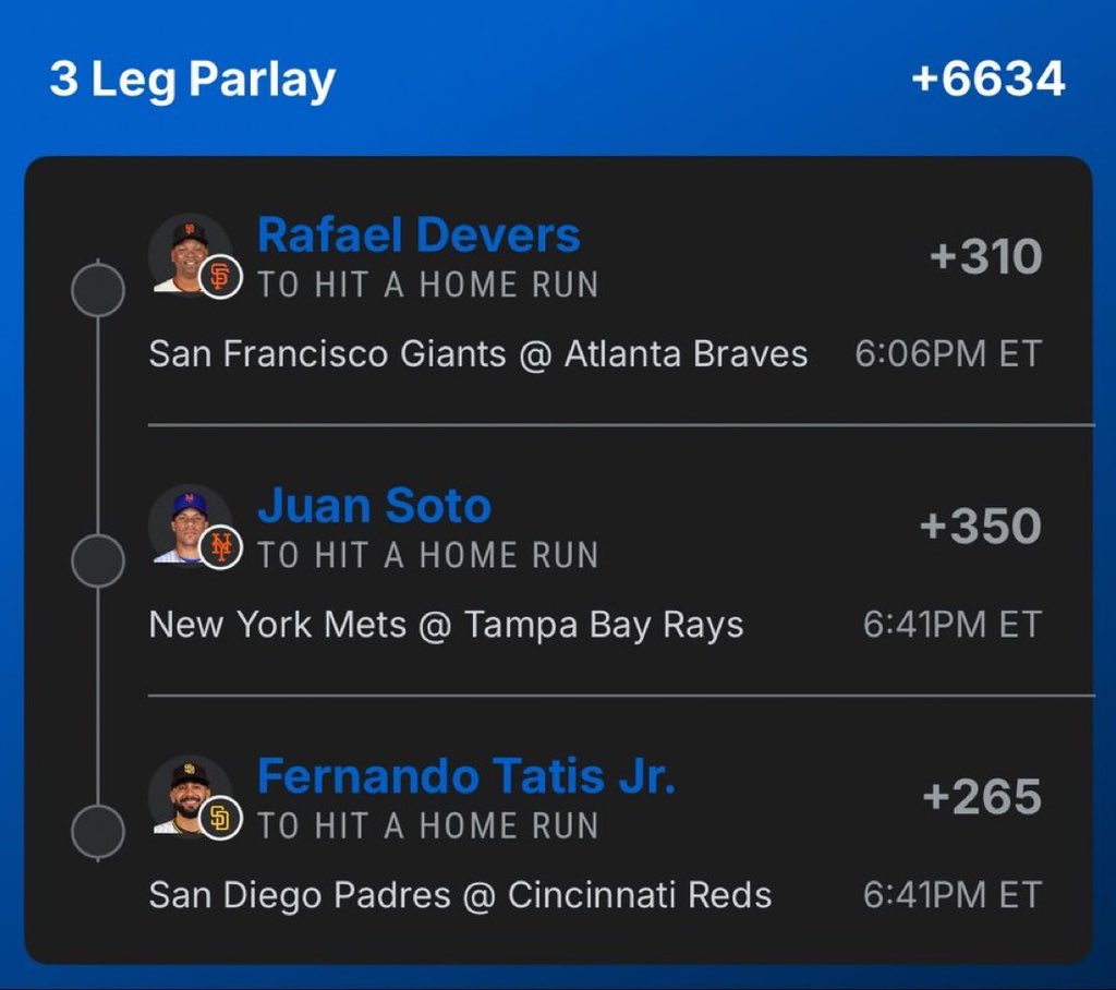 BetWithMaya_'s tweet photo. Need three balls launched into orbit tonight. Letβs ride. π #GamblingX #MLB #BettingX #MLBTips @MLB
@Playbook https://t.co/iB65B4U9Fw