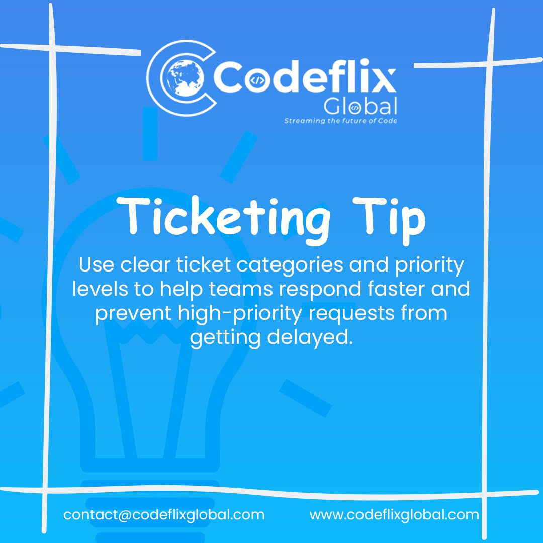 Codeflixglobal's tweet photo. Better ticket management leads to faster responses, improved efficiency, and a better support experience. Small process improvements can have a big impact on daily operations.

Learn More: https://t.co/cdqtRGFyJl

#ITSM #HelpDesk #TicketManagement #CodeflixGlobal #TicketingTip https://t.co/8QAzte4p75