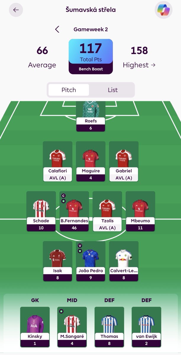 savrnako's tweet photo. Nevím, jestli mám větší radost z PR  @OfficialFPL nebo smutek z průšvihu ve @fantasyligalfa  🤷‍♂️

FPL BB a pořád 3 hráči večer ve hře 🙏
✅️ Bruno 😍

Fantasy Chance "Bohatý majitel" 
❌️ Všechno

SKS výhra to převažuje do radost 👏🙏. https://t.co/hw9fKdFaVK