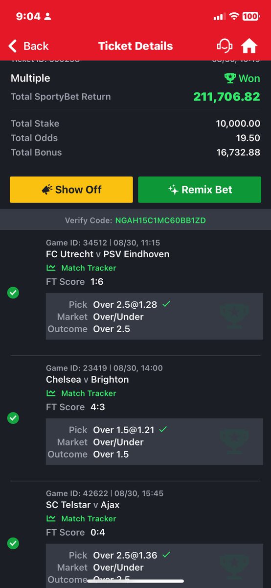 magicfingerdre7's tweet photo. Day 5 of winning streaks on SportyBet 

19 odds bagged 🔥
Let end the money with another wins

@cindy_blog @predictionsight @CHIZZY_BB @39billion https://t.co/IMntOjJNzg