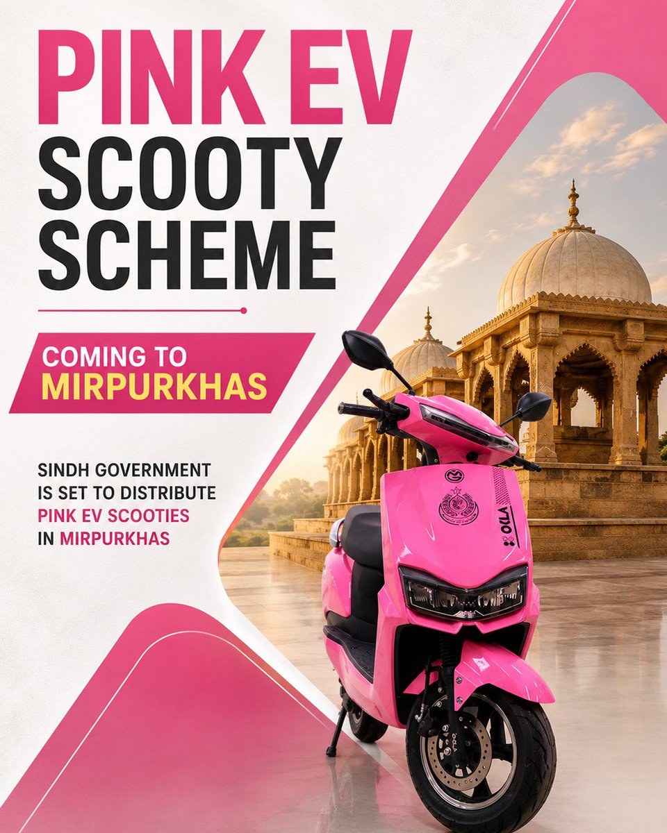 sharjeelinam's tweet photo. We are expanding the Pink Electric Scooty Program to Mirpurkhas in the next phase. With over 50,000 women applying for scooties and training, the overwhelming response reflects the growing demand for safe and independent mobility.

Pink scooties have already been distributed free of cost across Karachi, Sukkur and Hyderabad. Our mission is clear to empower women with mobility, confidence and greater economic opportunities across Sindh.
#PinkScootiesSindh