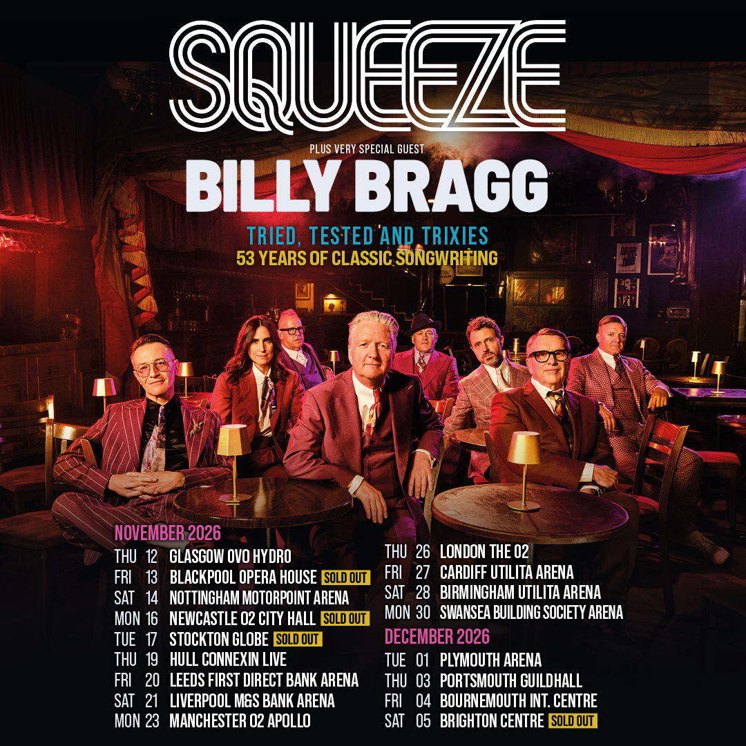 AXS_UK's tweet photo. 🤩 @Squeezeofficial return to stages across the UK this autumn with the Tried, Tested and Trixies Tour! Fresh from the release of their acclaimed album Trixies,  joined by very special guest @billybragg.

⏰ Tickets on sale now
🎟️ https://t.co/HtN5eUcIfN https://t.co/fY188YhO8L