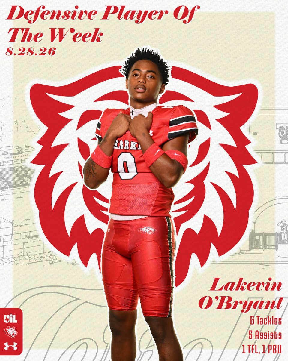 TerrellTigerFB's tweet photo. 🔥 Varsity Defensive Player of the Week vs Arlington Seguin 🔥 

🐾 Varsity: LaKevin O’Bryant
@cb_lakevin 

#RTT 
#TigerTOUGH🐅 
#ba🐅 
#TTP https://t.co/KFp5zLyKaO