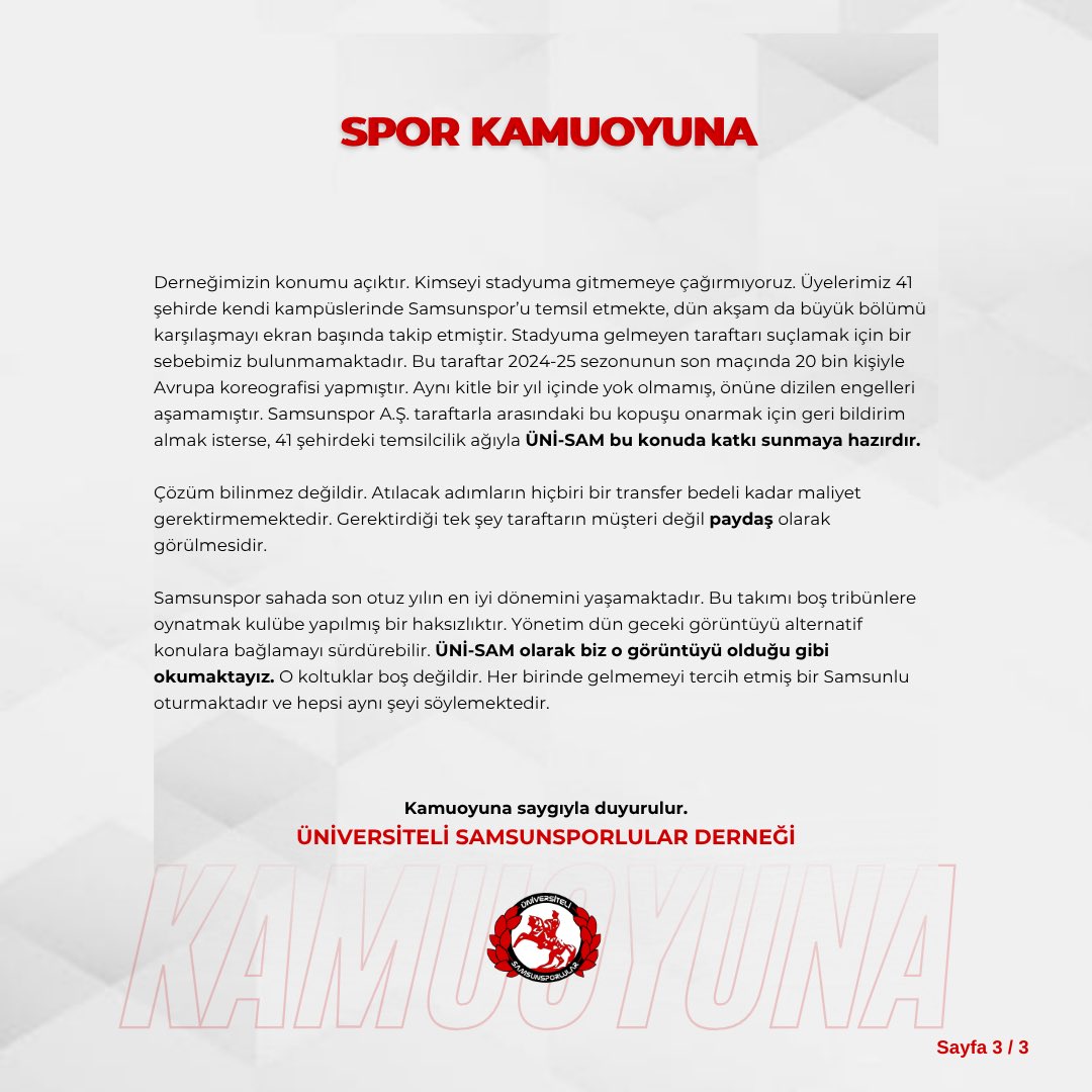 UniSam1965's tweet photo. SPOR KAMUOYUNA 
31.08.2026

#Samsunspor #Ünisam https://t.co/UE2neb4ZGp