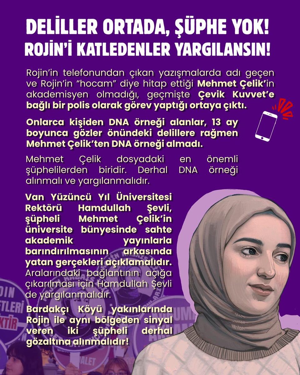 RojineAdalett's tweet photo. Rojin'in son mesajlaştığı ve "hocam" diye hitap ettiği kişi Mehmet Çelik'in Araştırma Görevlisi değil, polis olduğu iddiaları araştırılsın. Mehmet Çelik derhal gözaltına alınsın!
#RojiniçinAdalet https://t.co/5O3jX2kpfu