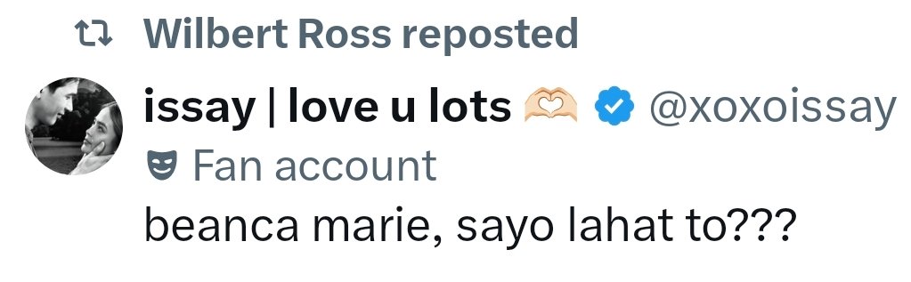 heyarono's tweet photo. Si wilbert ay para kay beanca marie lang. Nakikita mo naman, diba? Nakikita mo naman di kailangan magsalita pa dahil kita mo na yan. https://t.co/V5dTPu6Fov