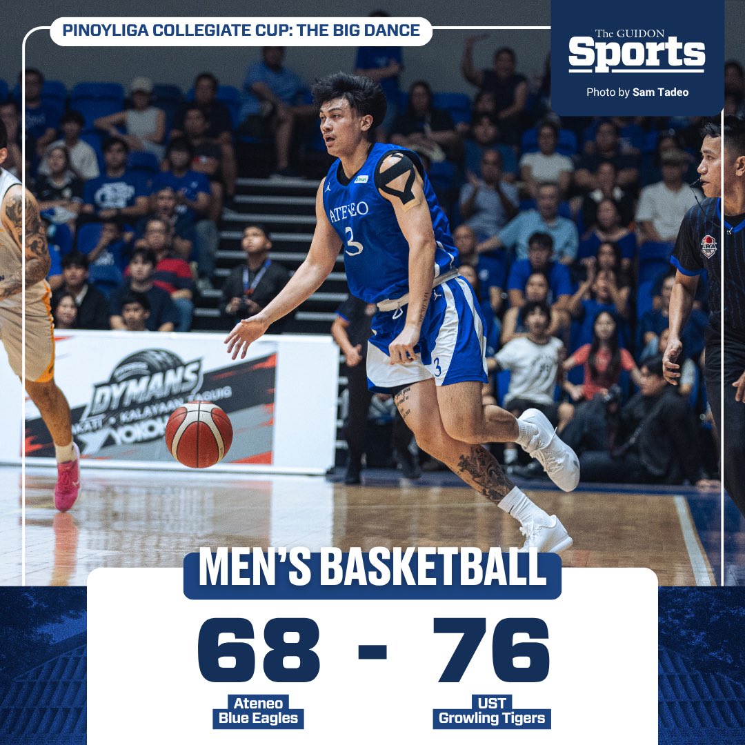 TheGUIDONSports's tweet photo. The Ateneo Men’s Basketball Team's Pinoyliga Collegiate Cup: The Big Dance campaign comes to an end following a heartbreaking loss to the top-seeded UST Growling Tigers, 68-76. 

#AteneoBasketball
#OneBigFight
#PinoyLiga
#TheBigDance https://t.co/MHWxOSHAMl
