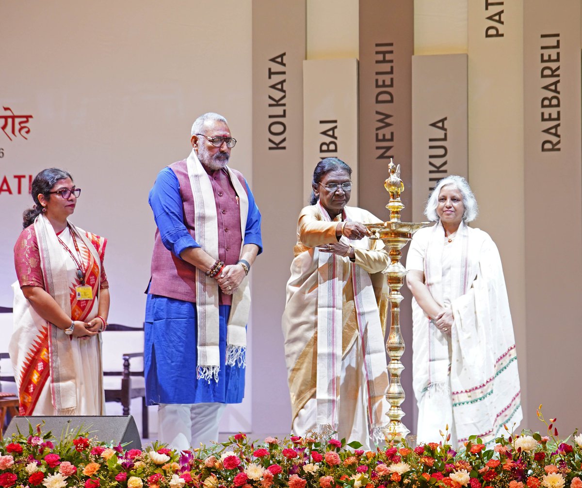 TexMinIndia's tweet photo. Hon’ble President of India, Smt. Droupadi Murmu, graced the NIFT Convocation 2026 at Yashobhoomi Convention Centre, New Delhi.

The occasion was also graced by Hon’ble Union Minister Shri Giriraj Singh, Smt. Neelam Shami Rao, Secretary (Textiles) and Smt. Tanu Kashyap, Director General, NIFT, along with other distinguished dignitaries, senior officials, faculty members, scholars and graduating students.

The Combined Convocation brought together graduating students from 20 NIFT campuses across the country, celebrating their academic excellence, creativity, dedication and achievements as they embark on a new journey in the world of fashion, design and creative industries.

#NIFT #NIFTConvocation2026 #PresidentOfIndia #ClassOf2026 #Yashobhoomi #ViksitBharat @NIFT_HO @NIFTNewDelhi