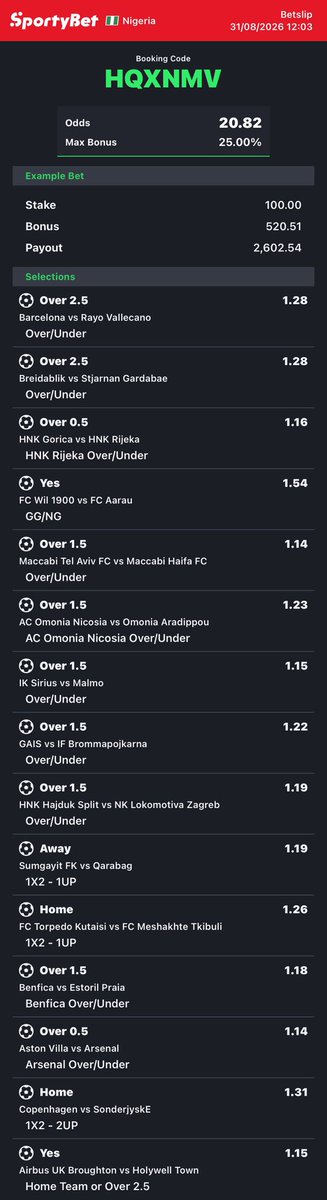 magicfingerdre7's tweet photo. Today’s game on SportyBet 

SportyBet code: HQXNMV, UREK1R

@CHIZZY_BB @predictionsight @39billion @bayobets https://t.co/3BJmEytgp6
