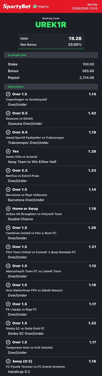 magicfingerdre7's tweet photo. Today’s game on SportyBet 

SportyBet code: HQXNMV, UREK1R

@CHIZZY_BB @predictionsight @39billion @bayobets https://t.co/3BJmEytgp6