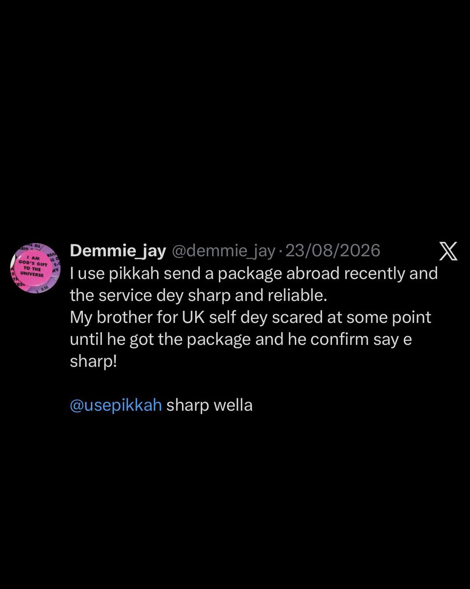 usepikkah's tweet photo. These are some of the things our customers have to say about Pikkah, and honestly, feedback like this reminds us why we’re building a better way to send and receive items across borders.
#Pikkah #InternationalDelivery #CrossBorderDelivery #SendPackagesAbroad https://t.co/iqeTWf1oTP