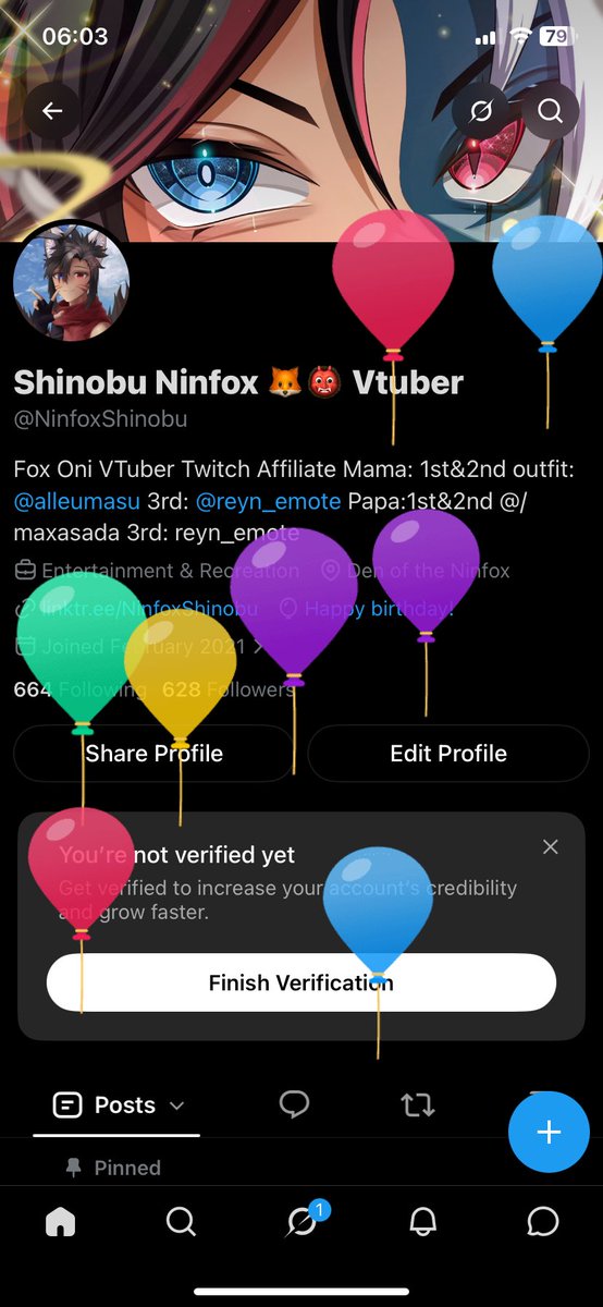 NinfoxShinobu's tweet photo. Hard to believe it, but it’s my birthday today. Don’t know where these balloons came from 😅. Looks like I’m getting older and yet, I don’t feel that I changed that much. Anyway, I wonder how this day will go. https://t.co/0ueTBIkGTz