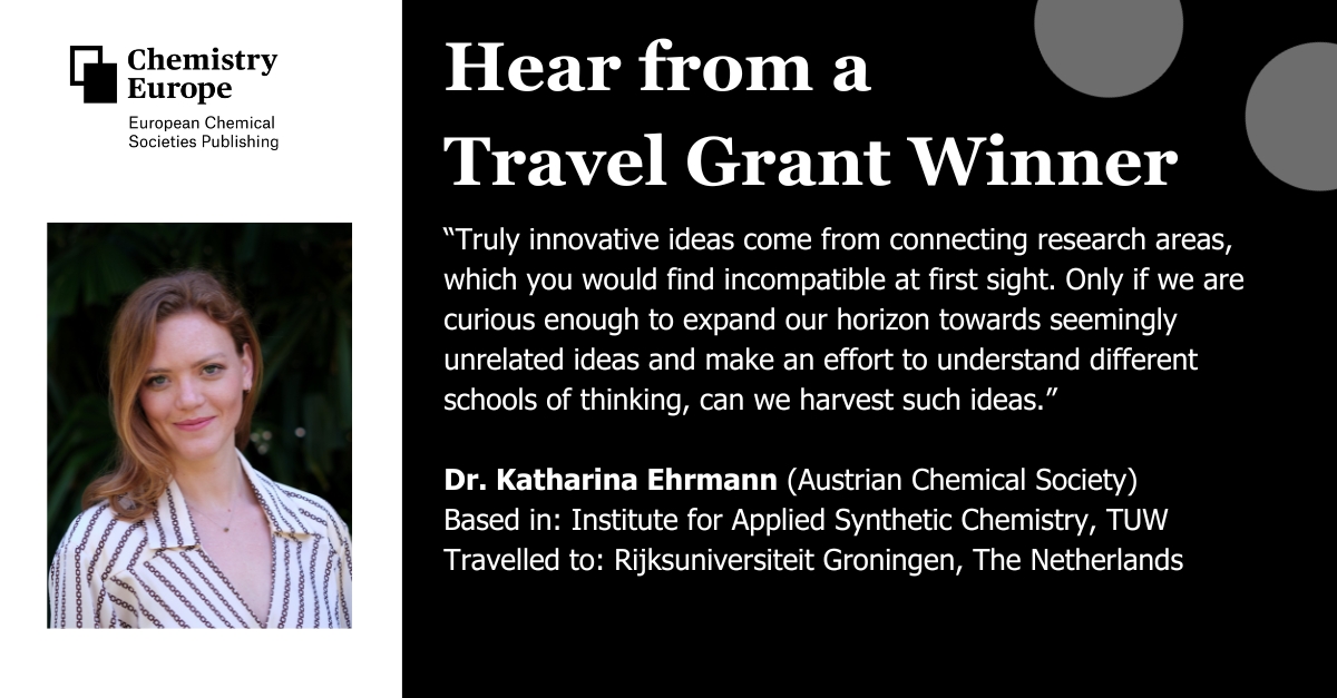 ChemEurope's tweet photo. Considering a research stay abroad? 
Learn from former #TravelGrant recipient Dr. Katharina Ehrmann.

Follow in her footsteps – Applications are open until 15 October!🧪 https://t.co/w0kZ11vPdi https://t.co/XGPzoXTF18