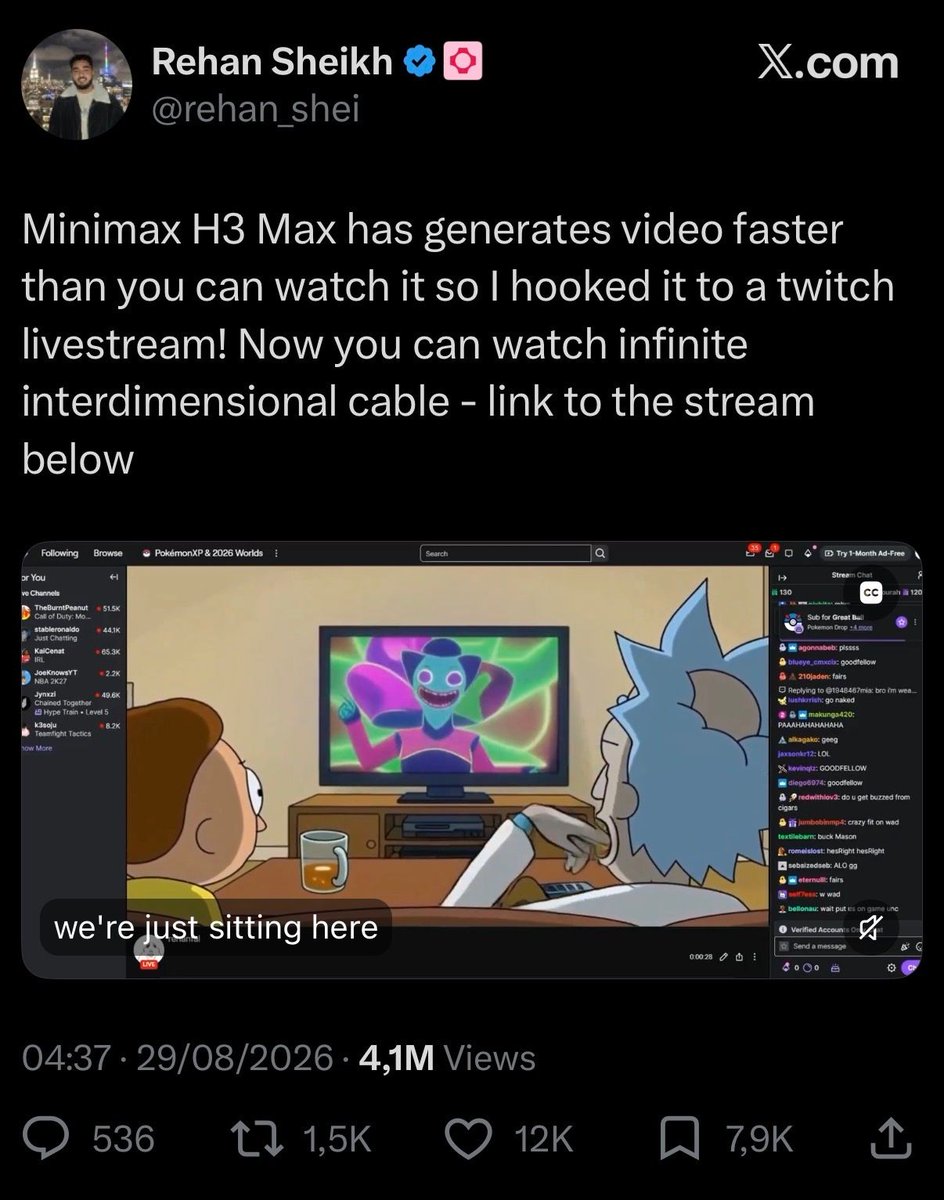 kbuj4k's tweet photo. The Infinite interdimensional cable TV, dream come true. I can have infinite TV series to stop me from working

MiniMax H3 Max here works because a 5-second 768p clip with audio comes back in under 3 seconds https://t.co/p2MDxFklaE