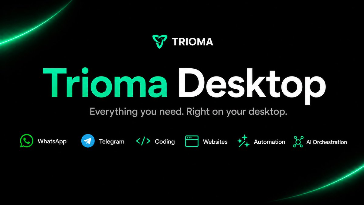 trioma_ai's tweet photo. Your entire AI workspace now lives on your desktop.

Trioma brings leading models, creative tools, and intelligent agents into one app with orchestration working quietly behind the scenes.

One workspace. One workflow.
Available on macOS, Windows &amp; Linux.
https://t.co/eioUJqs2M1 https://t.co/fMh5pBtC22