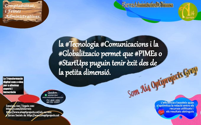 Ai4Serveis's tweet photo. El debat sobre la #Productivitat, salaris i #Competitivitat ha estat historicament molt vinculat a la dimensió de les empreses. 
Però ara la #Tecnologia #Comunicacions i la #Globalitzacio permet que #PIMEs o #StartUps puguin tenir èxit des de la petita dimensió #SolucionsAi4 https://t.co/yYvD6JOxH4