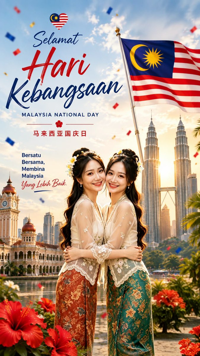 TwinsGirls4's tweet photo. SELAMAT HARI KEBANGSAAN
MALAYSIA NATIONAL DAY
马来西亚国庆日
同心同行，共创美好马来西亚
Bersatu Bersama, Membina Malaysia Yang Lebih Baik
#马来西亚# #马来西亚国庆日#  #旗聚女声# #双胞胎# #twinsgirls# https://t.co/GeEuAxScDY