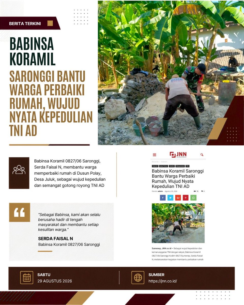 marinamarnaaa's tweet photo. Relasi Tentara Nasional Indonesia dan masyarakat tidak kaku dan berjenjang. Akrab dan dipenuhi persaudaraan, dimanifestasikan tiap hari dalam pelayanan.
Sering Kita GakTahu https://t.co/UkWhRQWjc8