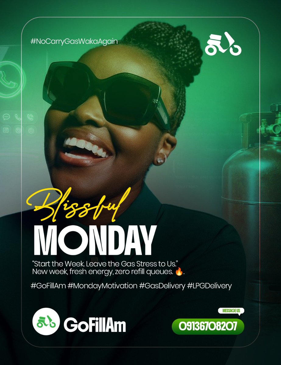 GoFillAm's tweet photo. A new week means new opportunities, new goals, and new reasons to keep moving forward. As you plan your meals and tackle the week ahead, remember that GoFillAm is ready to keep your kitchen running.

📲 Order your cooking gas and enjoy convenient doorstep delivery. https://t.co/mLFG5rfLcF