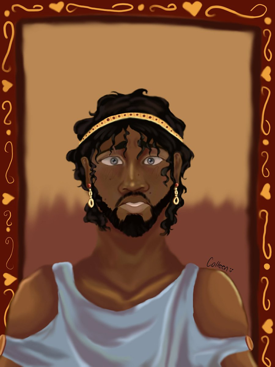 CBabola's tweet photo. I drew Patroclus digitally for the first time!! I am so so proud of this I spent so much time on it and it was hard ngl lol. He is based off of @just_vea18 design of Patroclus, my absolute favorite portrayal of him!! 
#Patroclus #Iliad #Greekmythology #theiliad https://t.co/UzWaF6MMuR