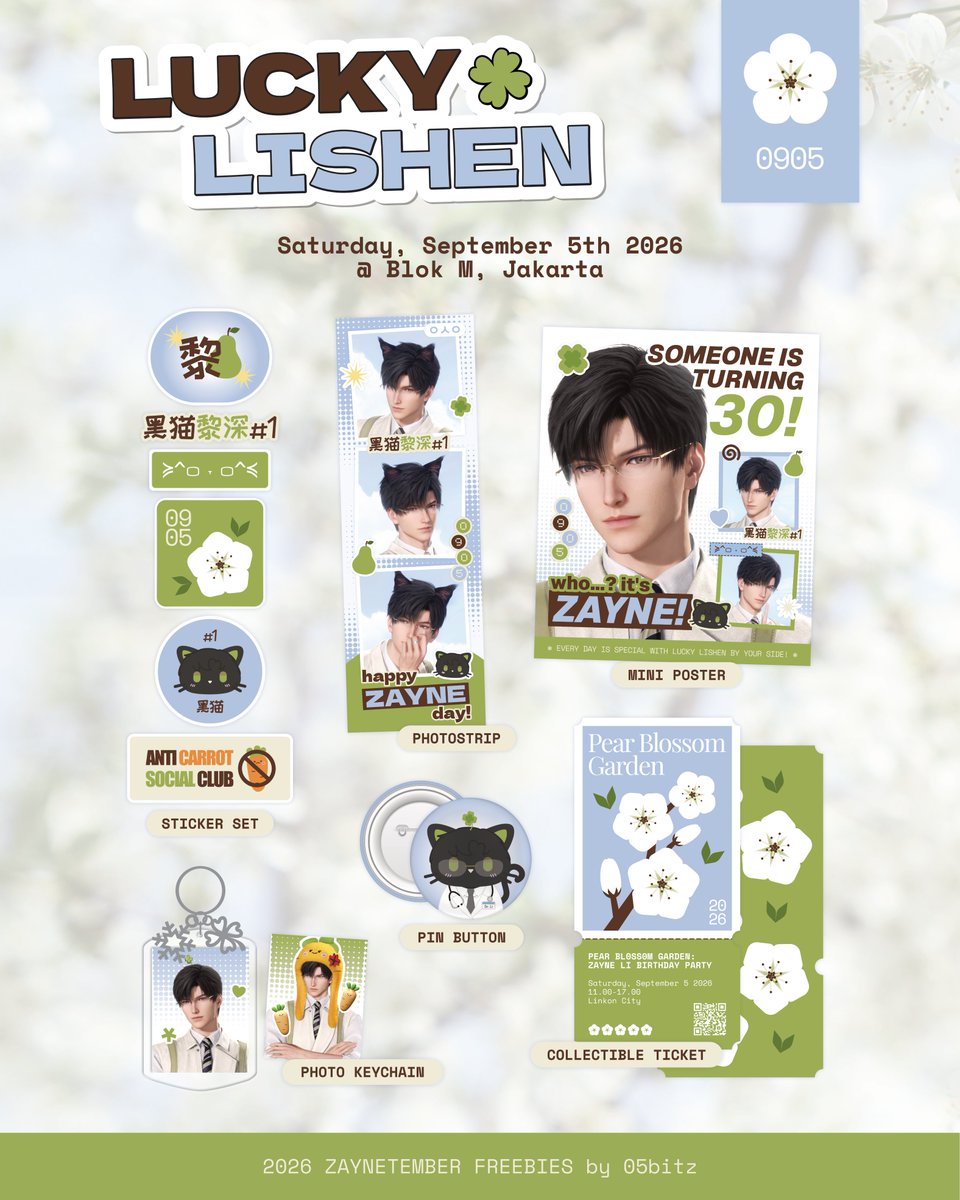 05bitz's tweet photo. 🍀 LUCKY LISHEN 🐈‍⬛ : a Zayne Birthday Project by @05bitz
 
freebies and street poster are available!
🗓️ saturday, september 5th 2026
📍 blok m, jakarta
 
rules, specific location &amp; time for freebies will be announced later ya
 
 🔁 &amp; ❤️ are much appreciated 🫶 https://t.co/SszzQMPrFQ