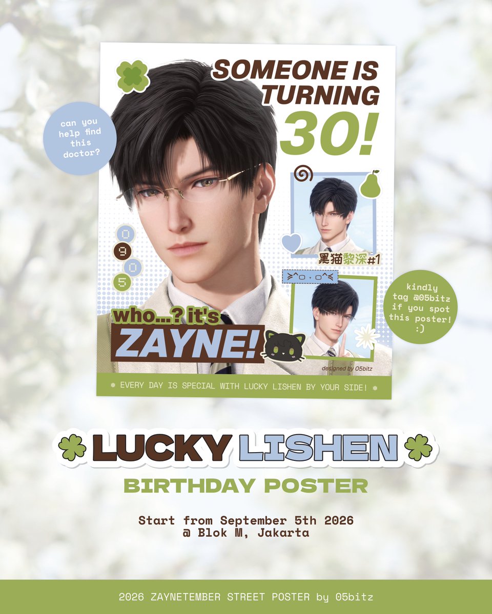 05bitz's tweet photo. 🍀 LUCKY LISHEN 🐈‍⬛ : a Zayne Birthday Project by @05bitz
 
freebies and street poster are available!
🗓️ saturday, september 5th 2026
📍 blok m, jakarta
 
rules, specific location &amp; time for freebies will be announced later ya
 
 🔁 &amp; ❤️ are much appreciated 🫶 https://t.co/SszzQMPrFQ