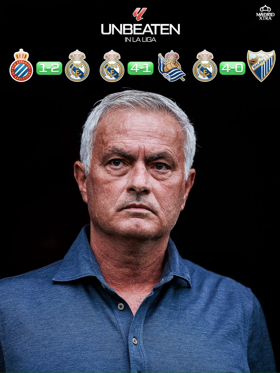 MadridXtra's tweet photo. 🚨 José Mourinho's BEST START in La Liga with Real Madrid.

3 games, 3 WINS. https://t.co/SbOdw7sU6J