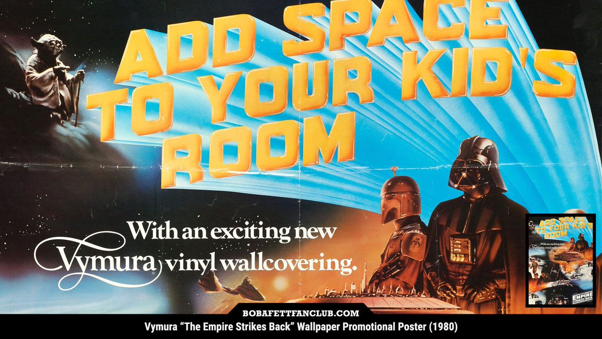 bobafettfanclub's tweet photo. "Add space to your kid's room"

The vintage "Empire Strikes Back" vinyl wall covering by Vymura included #BobaFett back in 1980

More posters with Fett: https://t.co/DttZW20y2a

Scan courtesy of Heritage Auctions

#BobaFettFanClub #StarWars #DailyFett https://t.co/UyCtcF4V6f