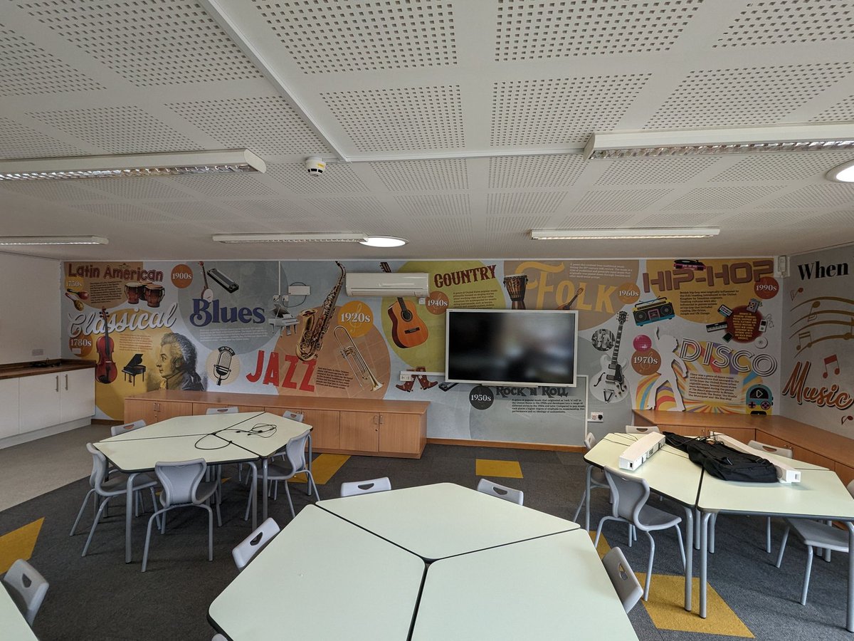 Design4Ed's tweet photo. Transform your space with Music #WallArt! Our stunning pieces celebrate iconic artists and legendary works, igniting creativity and self-expression in every student. Check out our latest projects to revitalise your music department! Explore more here: https://t.co/k5GAik9Rox https://t.co/6pc8LbuJ7W