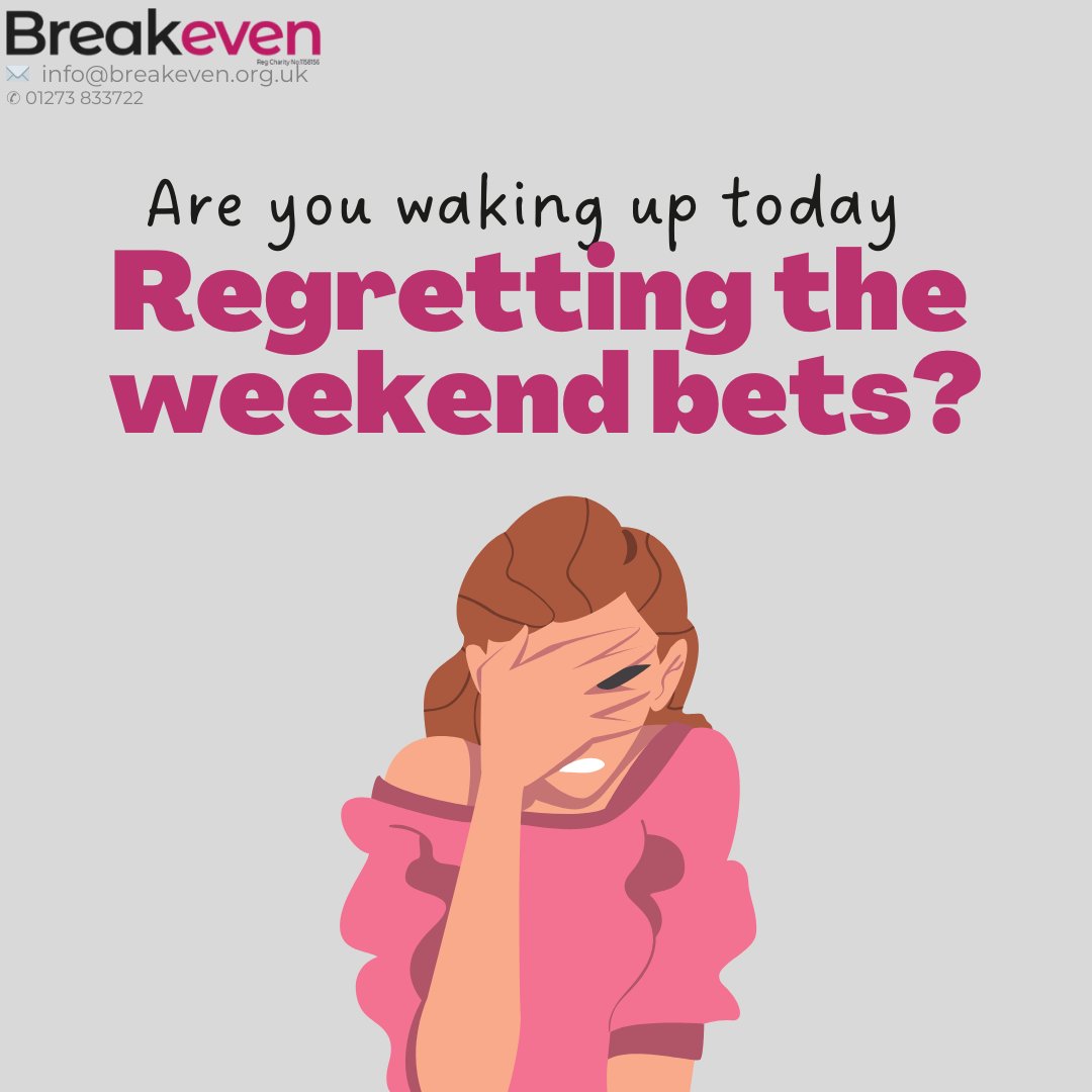 BreakevenGC's tweet photo. Are you waking up regretting the bets this weekend?

Get in touch today on https://t.co/DrG6Qv9HxV or 01273833722

#GamblingHarm #WeekendBets #GamblingAddiction https://t.co/AoEqPpgqrh