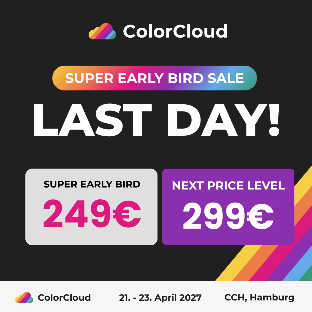 colorcloudrocks's tweet photo. 🚨 LAST CALL! Super Early Bird ends TODAY! 🌈

This is your final chance to grab your ColorCloud 2027 ticket for €249.

🎟️ €249 → ends today
➡️ Get your ticket now: https://t.co/Xfp0rnhRGI 

🌈 ColorCloud 2027
📅 21 - 23 April 2027
📍 Hamburg, Germany

See you there! 💜 https://t.co/C5ChbX5i5Y