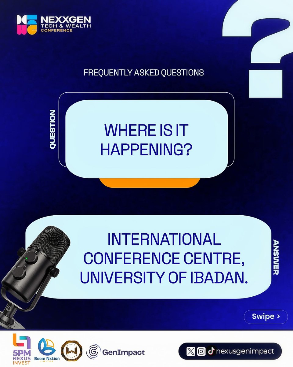 NexusGenImpact's tweet photo. FAQ: Is NexxGen Tech &amp; Wealth Conference actually free?

Yes. But registration is compulsory.

📍 ICC, University of Ibadan
👥 Students • Founders • Job-seekers • Investors

Register here 👉https://t.co/z0xAzK0eTT

#NexxGen2026 #TechAndWealth #IbadanTechSummit #NigeriaTech https://t.co/1eR1LMHeHE