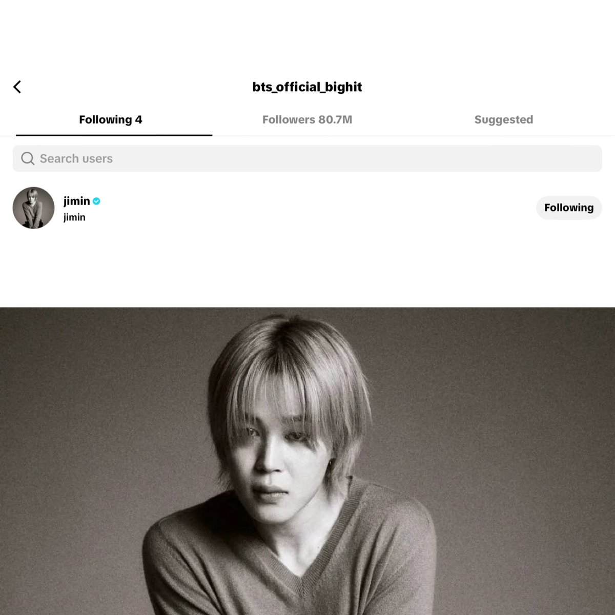 JiminGlobal's tweet photo. BIGHIT’s official TikTok account has followed Jimin’s TikTok account, officially confirming his account! 🥳 https://t.co/axmSpyYHCf