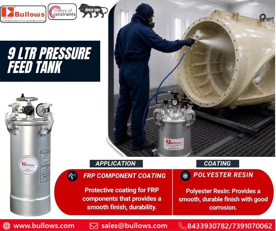 paintingsystem's tweet photo. 🛠️ 9 Litre Pressure Feed Tank for FRP Component Coating
Ensure smooth, consistent and durable coating
#Bullows #PressureFeedTank #FRPCoating #FRPComponents #PolyesterResin #IndustrialCoating #ProtectiveCoating #SurfaceFinishing #PaintingEquipment #MadeInIndia https://t.co/wZn5n2CkFR
