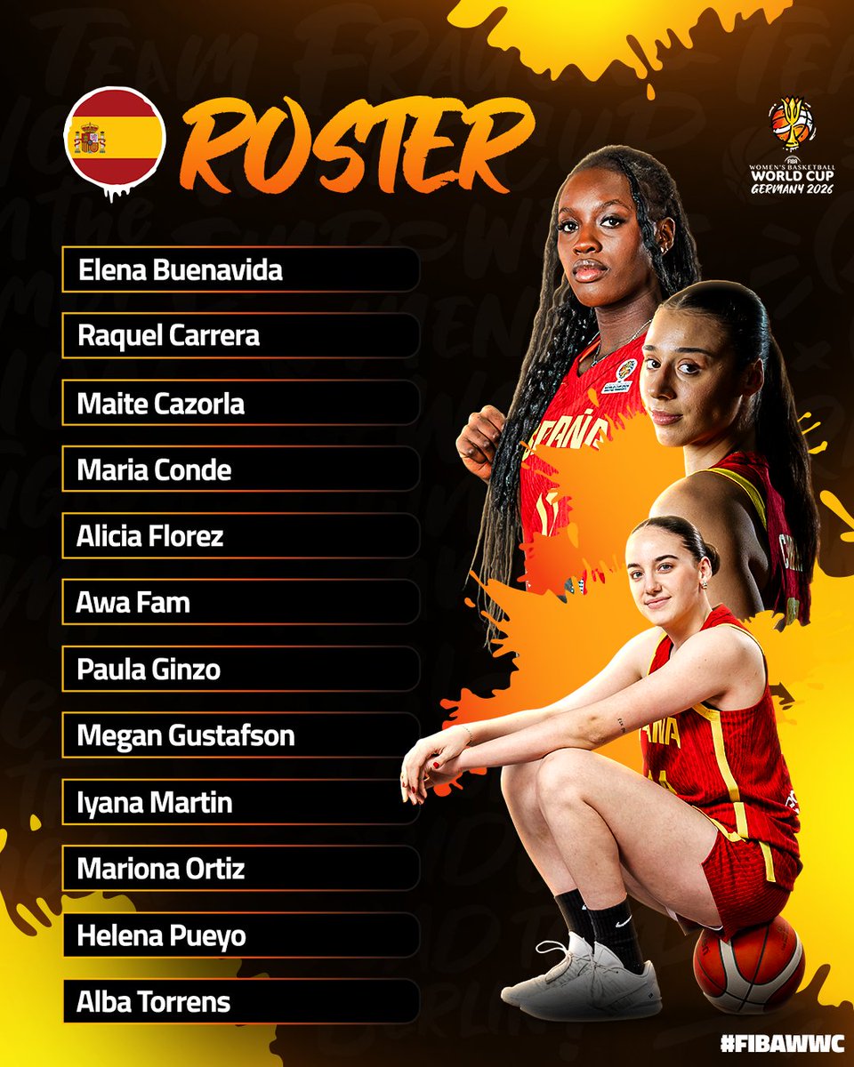FIBAWWC's tweet photo. ESPAÑA'S FINAL 12 FOR BERLIN 🔥🇪🇸 #FIBAWWC

📋 Track your team https://t.co/AqWTR3FmwT https://t.co/edBnQi4EJp