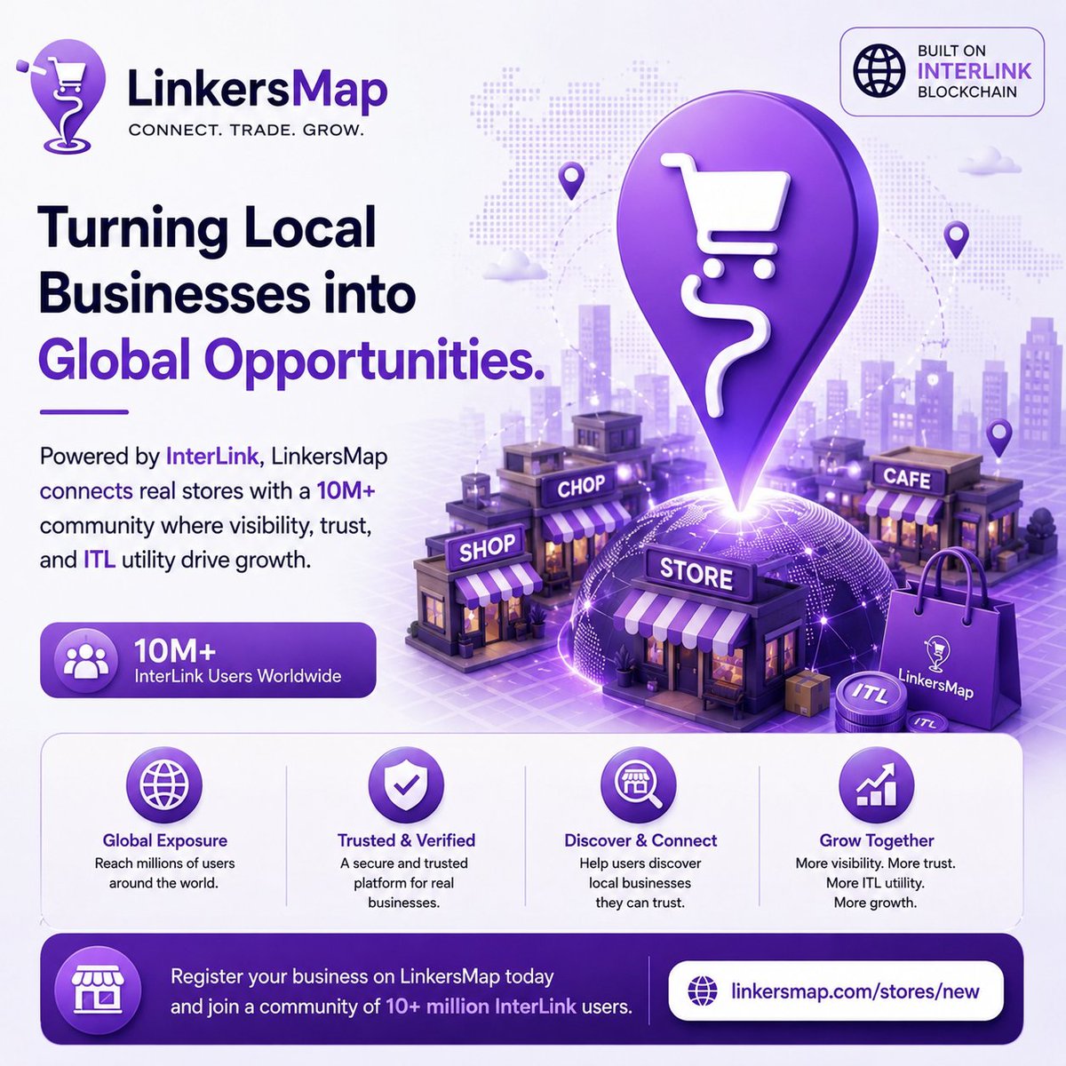 abjubayer625's tweet photo. LinkersMap is turning local businesses into global opportunities. Powered by InterLink, it connects real stores with a 10M+ community where visibility, trust, and ITL utility drive growth. This is the next step for Web3 commerce. 💜🌍 #InterLink #LinkersMap #ITLG #ITL https://t.co/TPE0NYvmw6