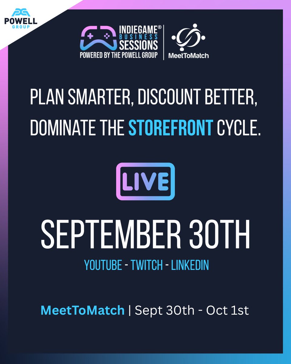 DeenMenno's tweet photo. Bring your game idea to life! Join us on September 30th, 9am-5pm ET, for IndieGameBusiness® Sessions. Get insights and strategies from industry experts to optimize your game storefront. Register now: https://t.co/LVCavf2CHo #VirtualConference #IndieGameDev #FYP https://t.co/DZCJl7RXFR