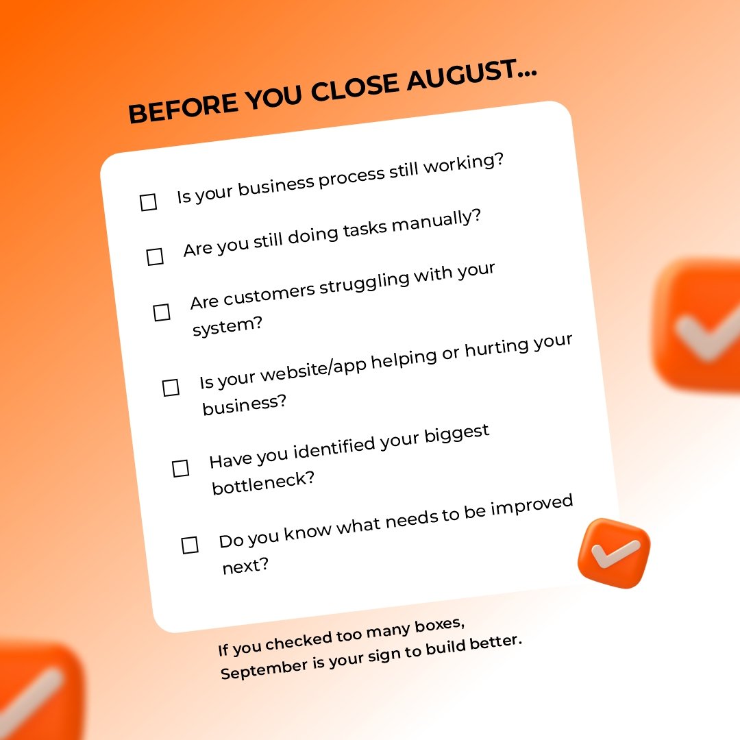 ServiceBlocks's tweet photo. August is almost over. Before you rush into September, take a moment to look at what’s actually slowing your business down.

Check the list. Identify the bottleneck. Then do something about it.

September can be the month you finally build better systems.

📩 Send us a DM. https://t.co/HSHecLkS5Q