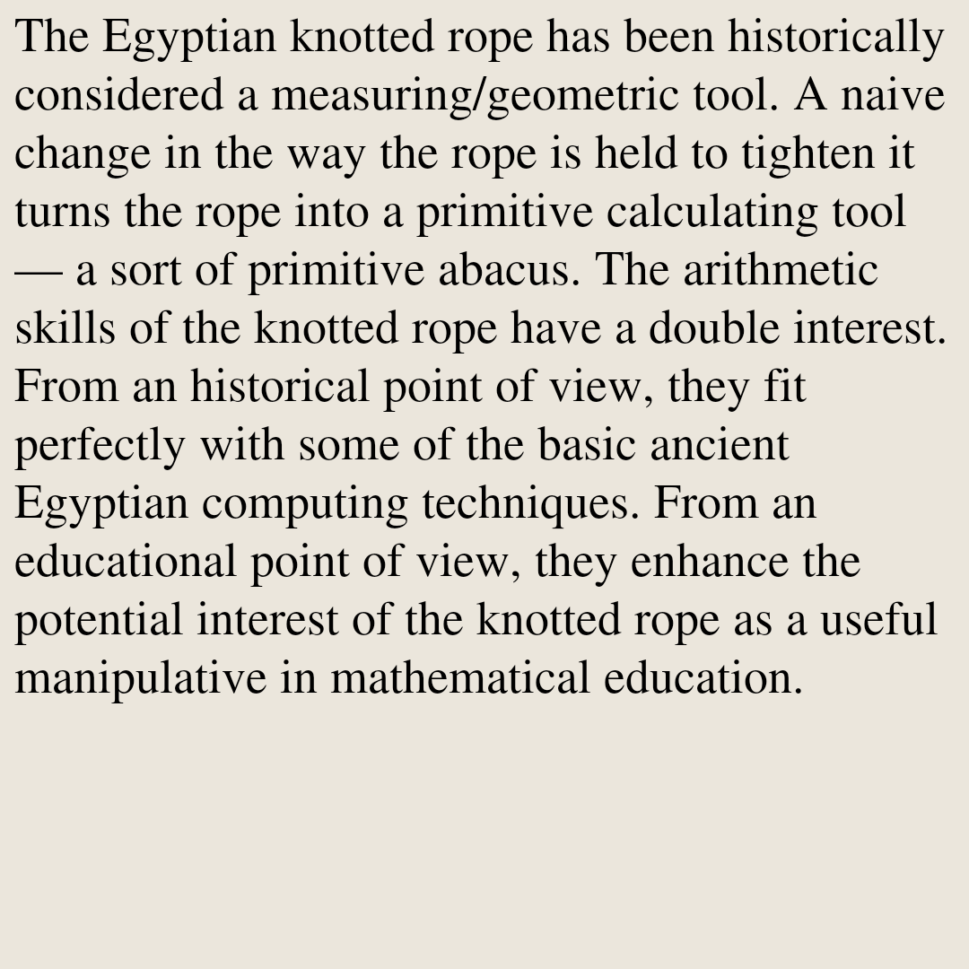 HistoryOverview's tweet photo. On the Egyptian knotted rope

Rubén Vigara
https://t.co/loL6X21AE7 [𝚖𝚊𝚝𝚑.𝙷𝙾] https://t.co/TSVreZJZvn
