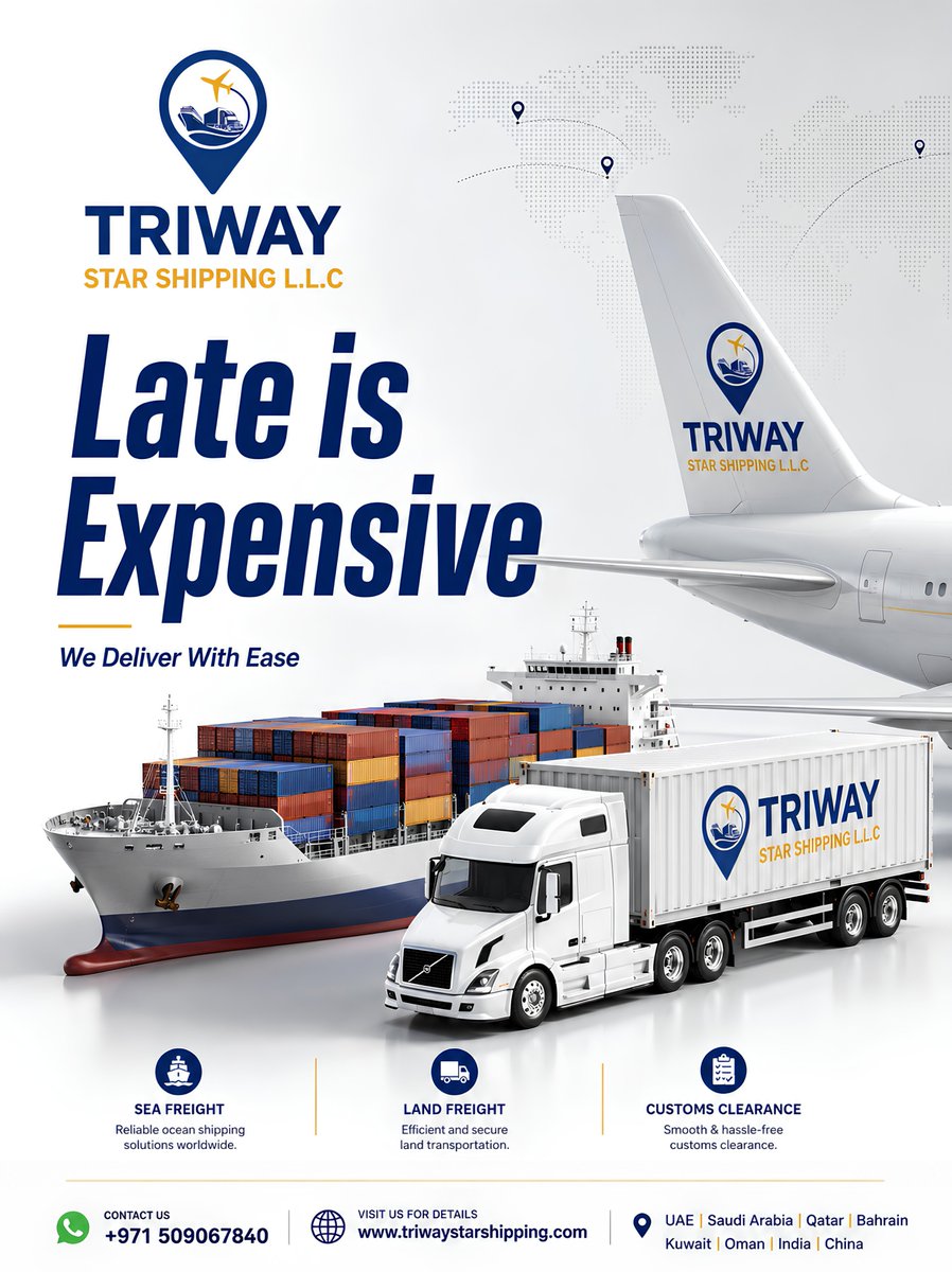 StarTriway's tweet photo. ✈️🚢🚛 One Partner. Complete Freight Solutions.

#TriwayStarShipping #FreightForwarding #Logistics #SeaFreight #LandFreight #CustomsClearance https://t.co/4sgS5vLN4P