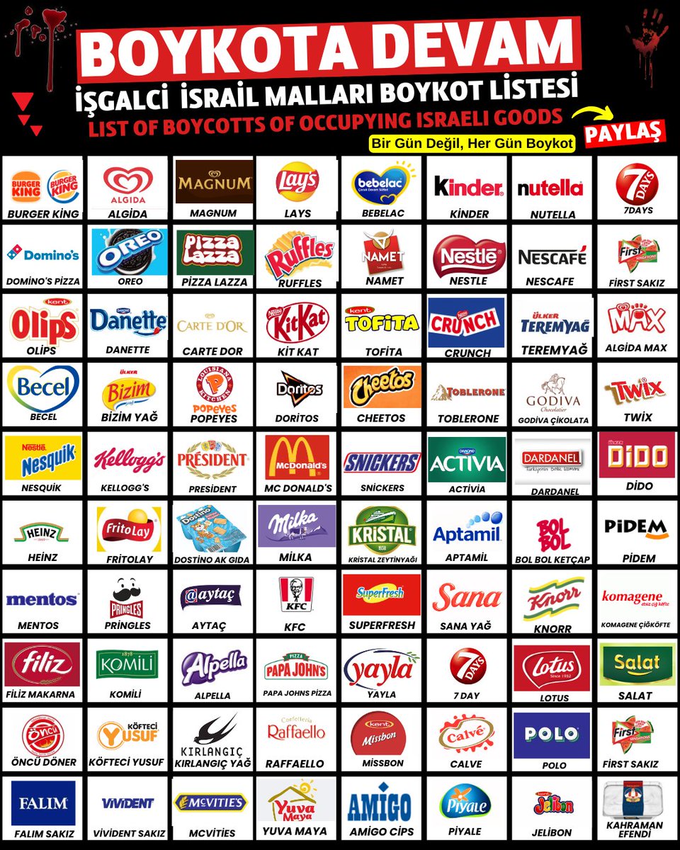 HuseyniGolgee's tweet photo. @netanyahu 🔻BOYKOTA DEVAM🔻
🔻İŞGALCİ  İSRAİL MALLARI BOYKOT LİSTESİ
🔻LIST OF BOYCOTTS OF OCCUPYING ISRAELI GOODS
🇵🇸 Bir Gün Değil, Her Gün Boykot 🇵🇸
🔻PAYLAŞ HERKES GÖRSÜN🔻
#BoykotaSozVer
#Boykot #المقاطعة #Boycott #BoykotaSendeKatıl #Palestine #FreePalestine #Gaza #SONDAKİKA #Gazze https://t.co/34lp3dAlxG