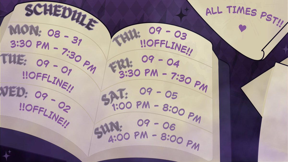 Kudaketa_'s tweet photo. New week, new schedule! Gonna be trying to stick to this schedule as close as I can, but some variations may occur depending on if anything outside stream changes! Hope to see some peeps there ^^ 💜 https://t.co/sONfMQClbO