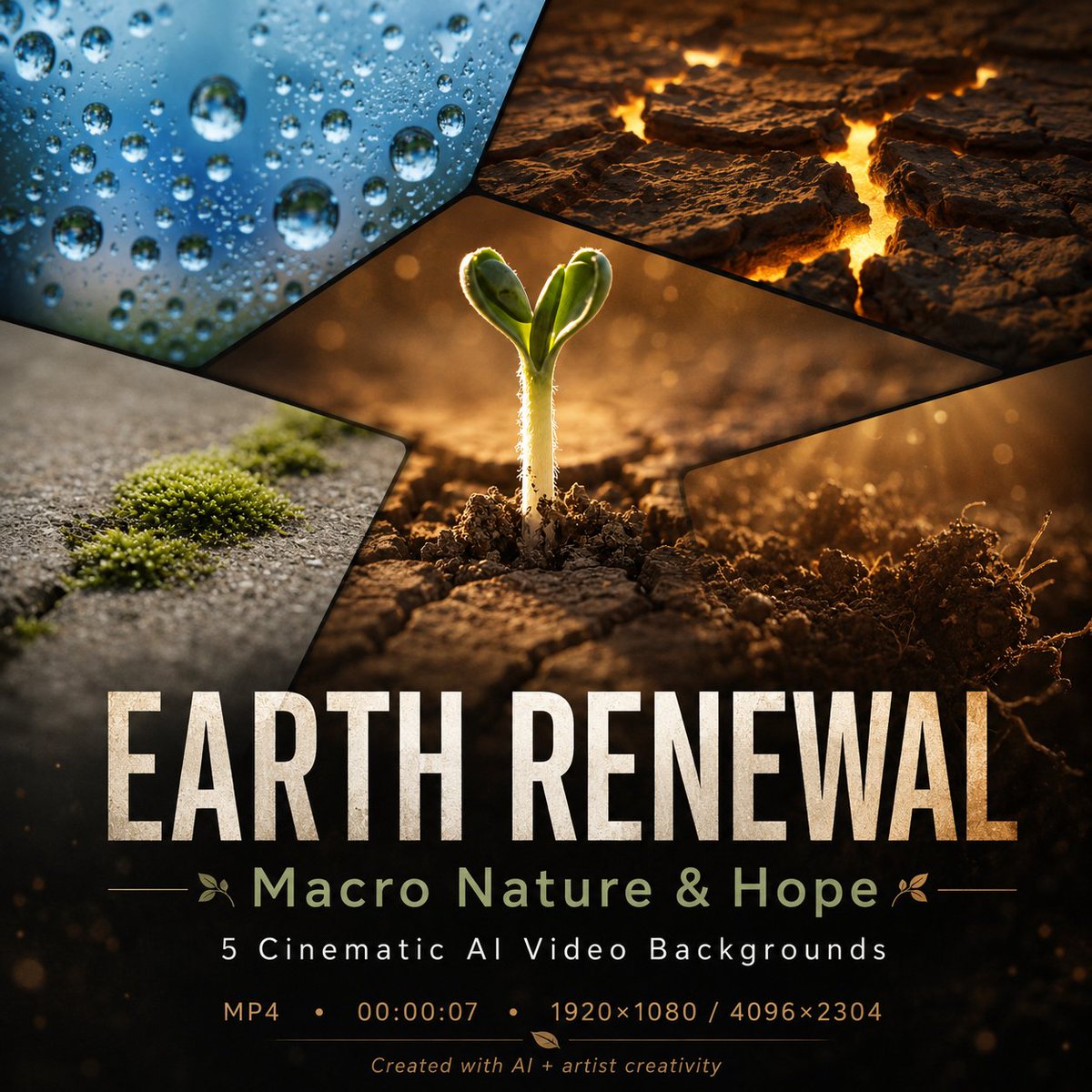anyinfo69's tweet photo. HD/4K Earth Renewal: Cinematic Nature Backgrounds
https://t.co/0DsGkEhiXY
#CinematicBackground #AIVideoBackground #NatureVideo #EarthRenewal #MacroNature #WaterDroplets #CrackedEarth #MossTexture #SeedlingGrowth #SoilTexture #EcoVisuals #VideoBackground #4KBackground #HDVideo https://t.co/pzxmnsM4xp