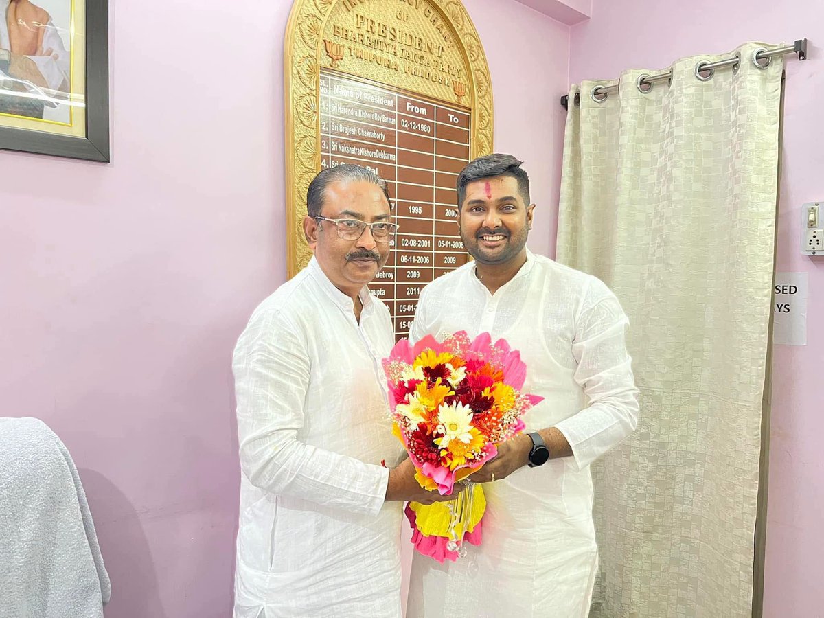 BJYMNABADAL's tweet photo. I extend my heartfelt birthday wishes to Shri Rajib Bhattacharya, former state president of the Bharatiya Janata Party Tripura Pradesh and current honorable MP of Rajya Sabha.

I pray to Mother Tripureshwari for your good health and long life. https://t.co/cznekDRmgo