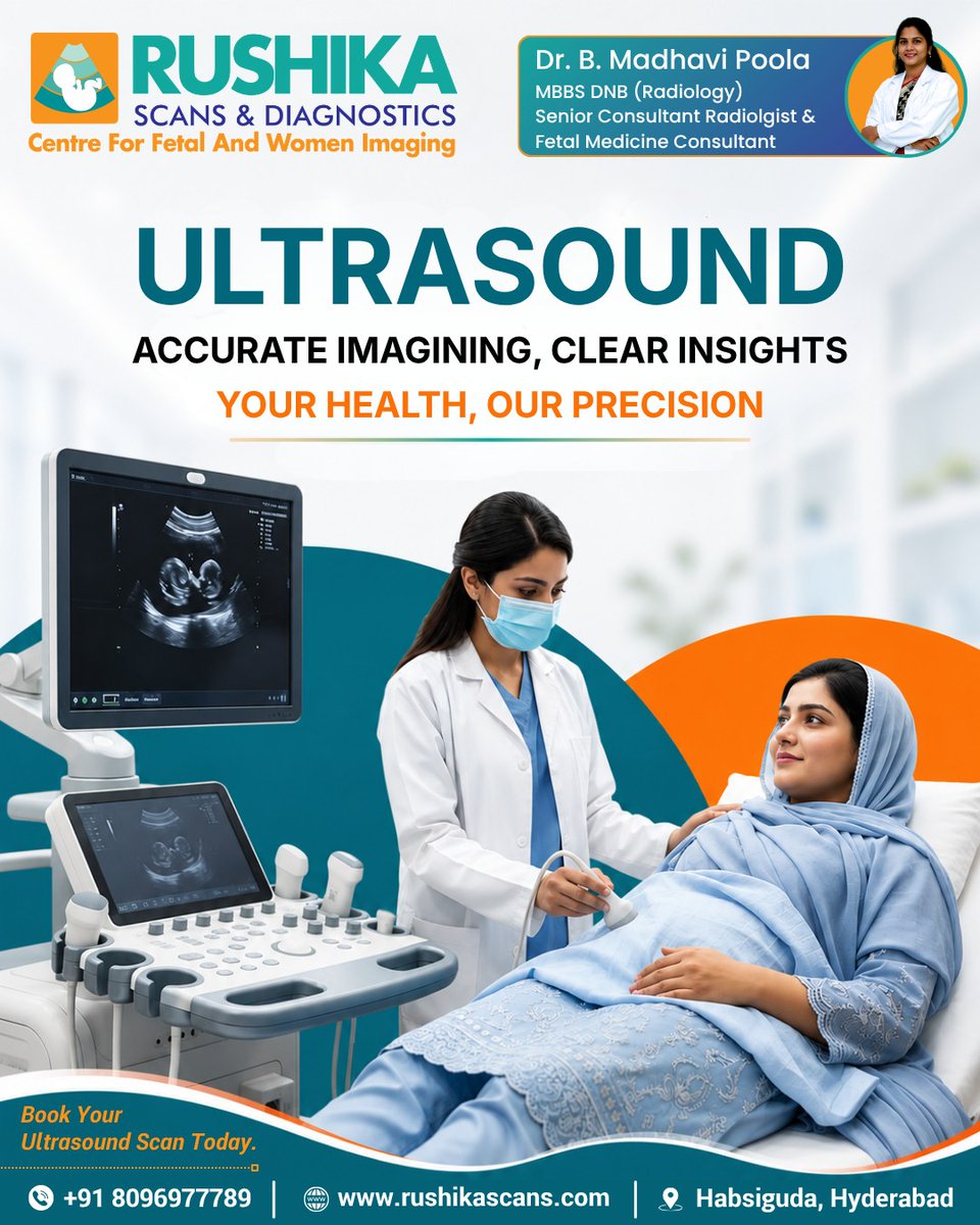 BladiYo's tweet photo. Rushika Scans &amp; Diagnostics, Habsiguda, offers specialized ultrasound imaging for pregnancy, fetal health and women’s health, with careful assessment and meaningful diagnostic insights. Led by Dr. B. Madhavi Poola. https://t.co/rmGibaLWJn