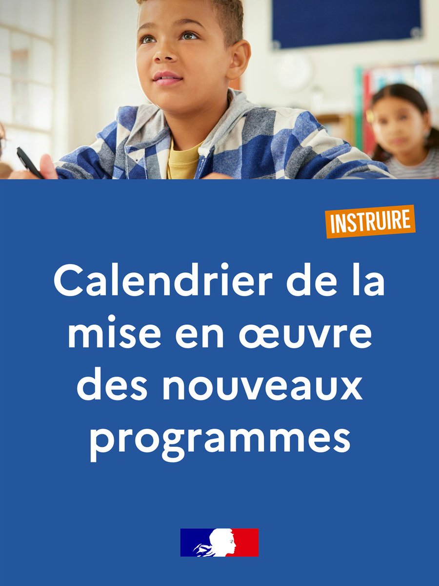 Eduscol's tweet photo. 📍Mise en œuvre des nouveaux programmes, du cycle 1 au lycée.

📆 Un calendrier indique par niveau, et pour chaque programme, la rentrée scolaire d'entrée en application.

Accédez également aux ressources d'accompagnement disponibles sur éduscol⤵️

https://t.co/Xq37EqTvt6 https://t.co/N7yqBP3Dog
