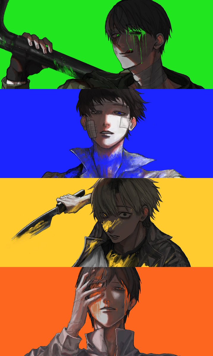 hallosix's tweet photo. ⚠︎流血・暴力表現あり

💚💙Which color will you choose?💛🧡

 #ドムドムチーチー https://t.co/upROajedlW