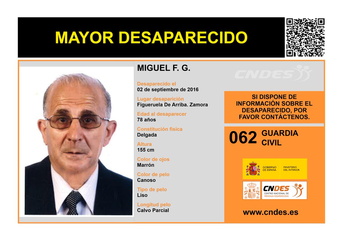 QSDglobal's tweet photo. DIEZ AÑOS SIN RASTRO DE MIGUEL  

Miguel, 78 años, desapareció el 2 de septiembre de 2016 en #FiguerueladeArriba #Zamora, salió de casa a las 10 para dar un paseo pero nunca volvió   

Hoy más cerca que nunca de toda su familia
#NoLeOlvidamos 
#Todoytodosporencontrarlo https://t.co/VDEOpimFgc