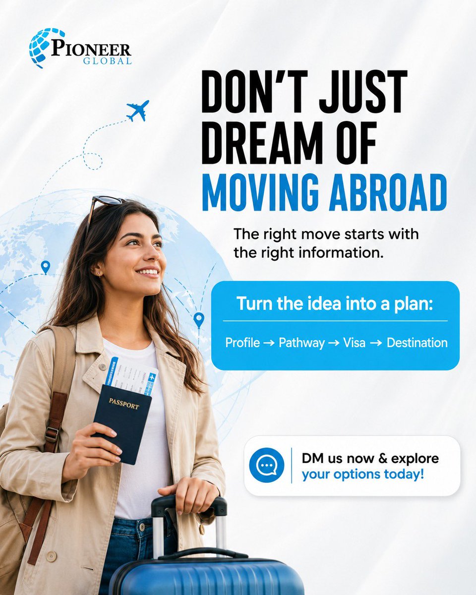 services16122's tweet photo. Thinking about a future abroad? 🌍✈️
Every successful journey starts with understanding your options. Whether it’s work, or a new beginning, the right guidance can make the process clearer.
DM us today!
#Pioneer #Immigration #VisaGuidance #MoveAbroad https://t.co/EadItFJv2Z