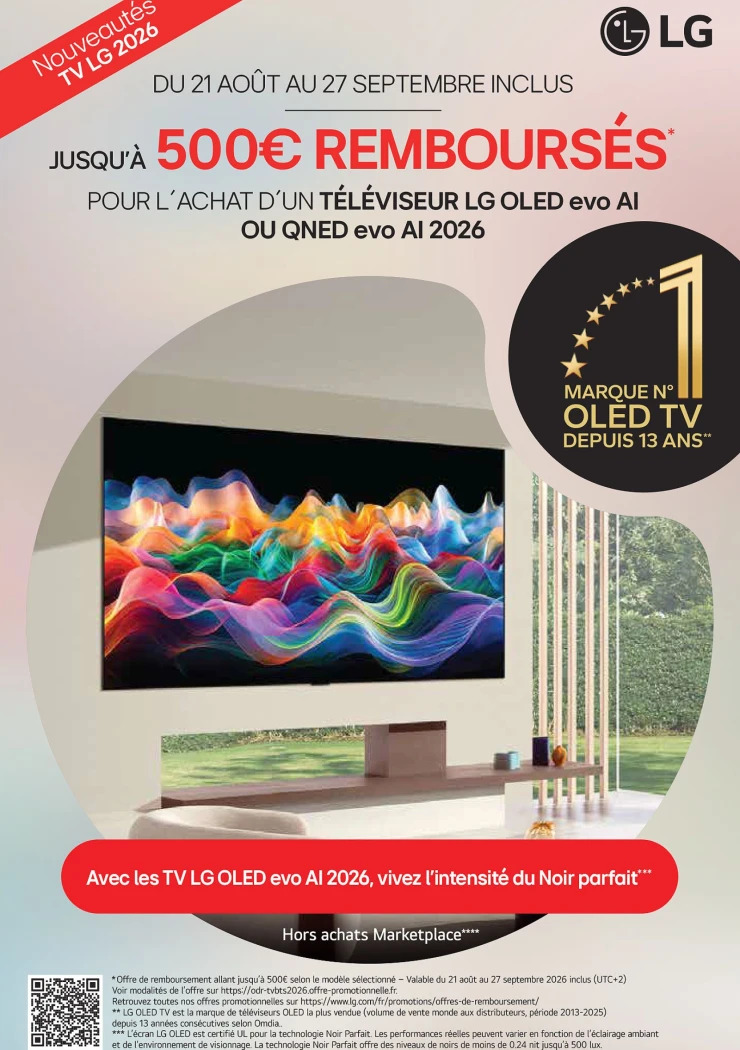 Avcesar's tweet photo. TV Oled LG G6 ou TV QNED87, jusqu'à 500 € remboursés #cinema #homecinema #oled #soldes #promo #lgoled55c5 @LG_France https://t.co/A4LafTZLkT https://t.co/n9GNMBBVWd